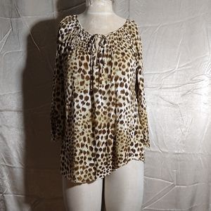 Vintage y2k Does The 70s Giraffe Print Asymetrical Hem Peasant Top Sz Small. Bot
